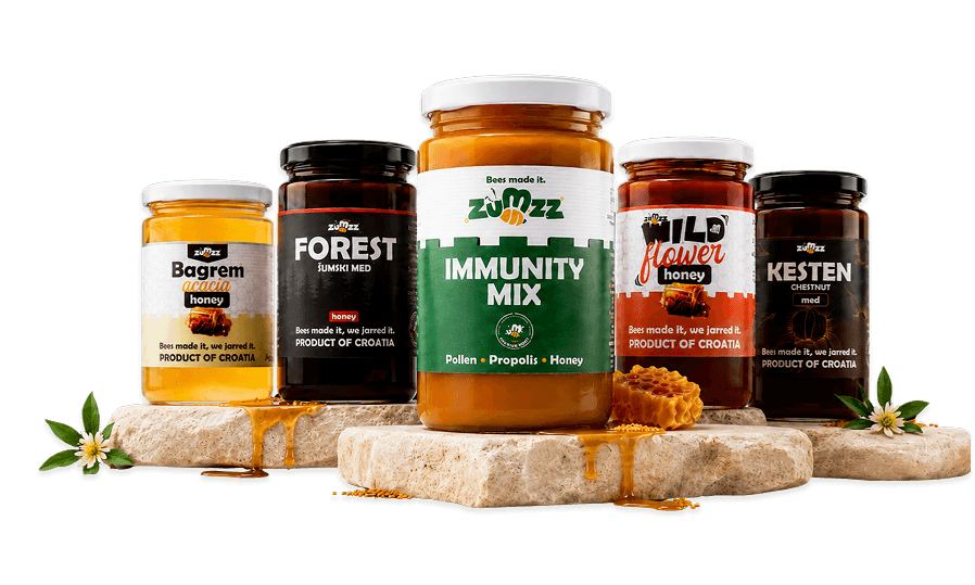 Chestnut, floral, meadow, and acacia honey, and honey product blends